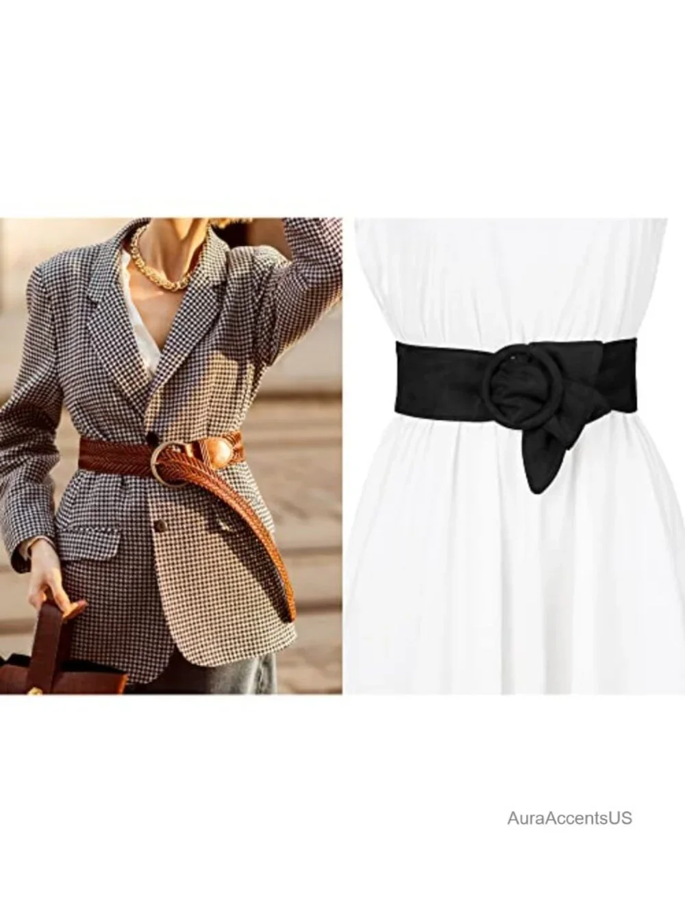 Wide Waist Belt Round Buckle Obi Wideband Vintage Cinch Belt for Dress